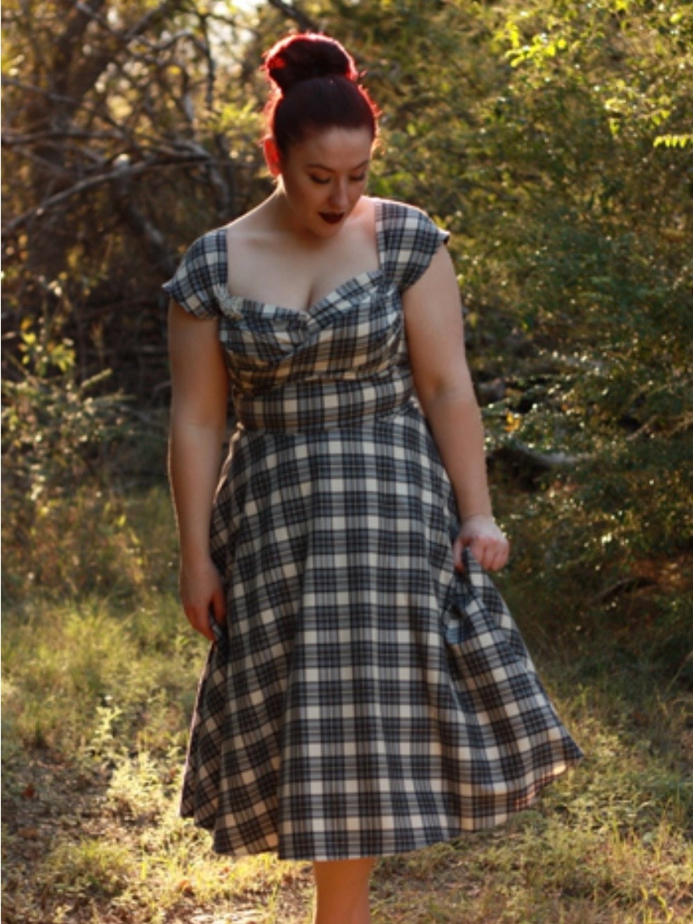 Stop Staring Like New Vintage Style Dorothy Fit and Flare Plaid Swing Dress  L